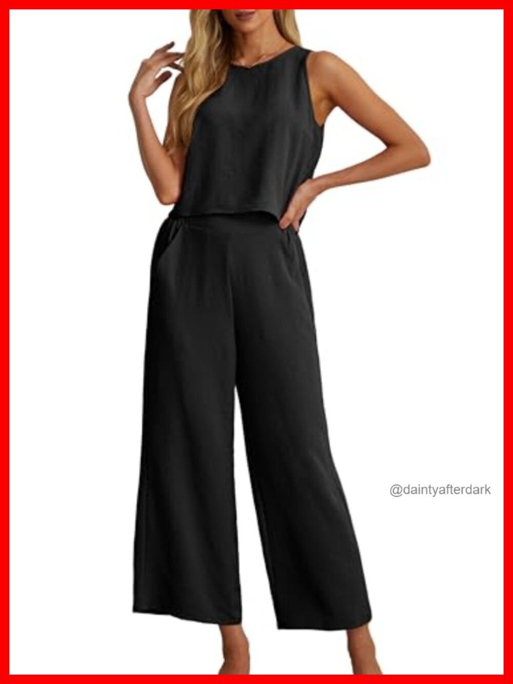 Women's 2 Piece Outfit Sleeveless Crop Top Wide Leg Pants Set